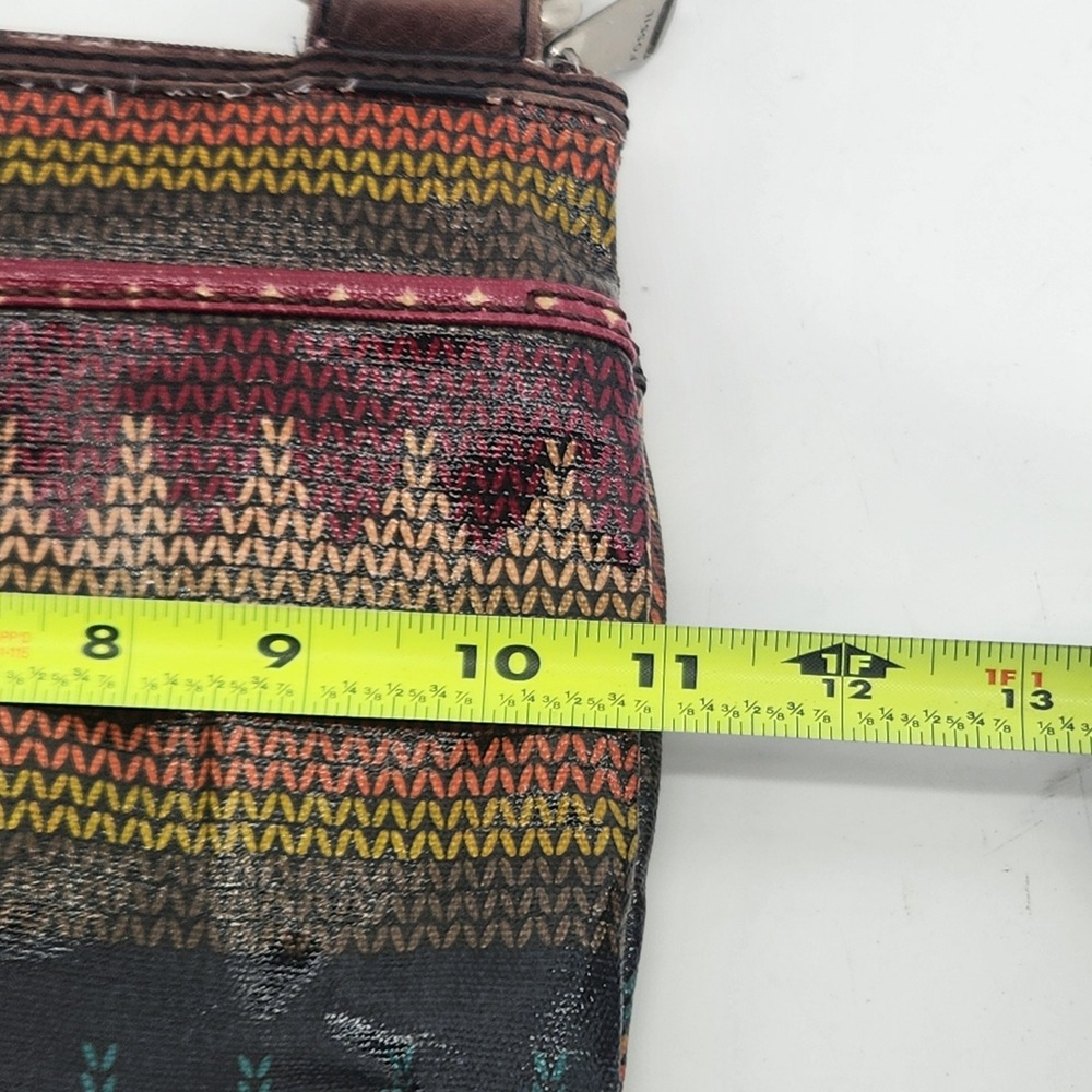 Fossil Key-Per Crossbody Bag Multi Color Coated Canvas Knit Print Small Purse - Picture 13 of 14